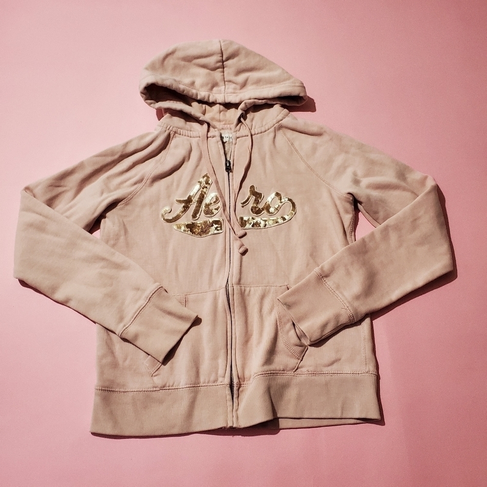 Areopostale Pastel Blush Pink Sequin Logo Hoodie